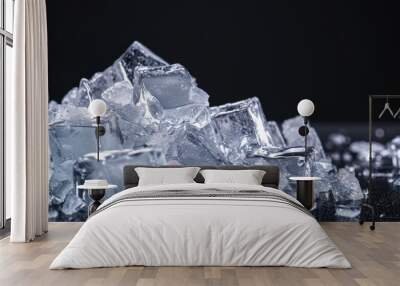 Pile of crushed ice cubes on dark background with copy space. Crushed ice cubes foreground for beverages Wall mural